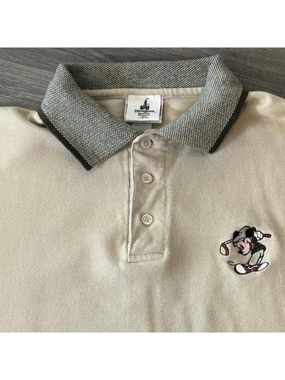Disneyland Specialty Mickey Mouse Golf Polo Shirt Mens 2XL Beige Short Sleeve